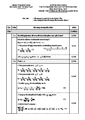 Đáp án đề thi tuyển sinh lớp 10 THPT chuyên môn Vật lí - Năm học 2016-2017 - Sở GD & ĐT Bắc Ninh